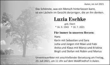 Traueranzeige von Luzia Eschke von Schwäbische Post