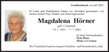 Traueranzeige von Magdalena Hörner von Gmünder Tagespost