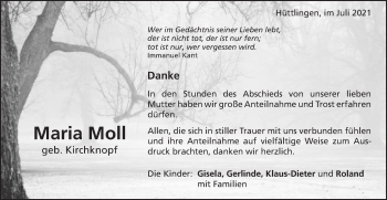Traueranzeige von Maria Moll von Schwäbische Post
