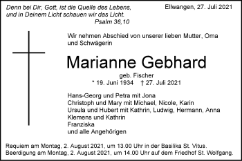 Traueranzeige von Marianne Gebhard von Schwäbische Post