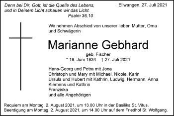 Traueranzeige von Marianne Gebhard