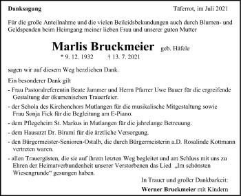 Traueranzeige von Marlis Bruckmeier von Schwäbische Post