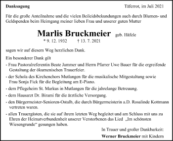 Traueranzeige von Marlis Bruckmeier