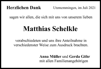 Traueranzeige von Matthias Schelkle von Bopfinger Stadtanzeiger