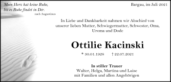 Traueranzeige von Ottilie Kacinski von Gmünder Tagespost