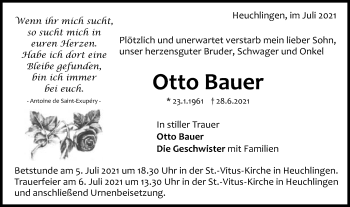 Traueranzeige von Otto Bauer von Gmünder Tagespost