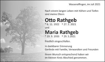 Traueranzeige von Otto und Maria Rathgeb von Schwäbische Post