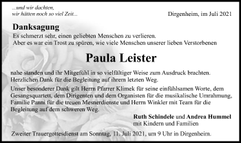 Traueranzeige von Paula Leister von Schwäbische Post
