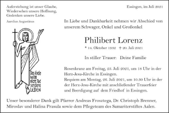 Traueranzeige von Philibert Lorenz von Schwäbische Post