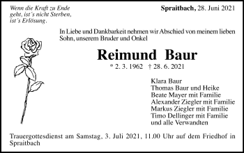 Traueranzeige von Reimund Baur von Gmünder Tagespost
