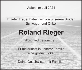 Traueranzeige von Roland Rieger von Schwäbische Post
