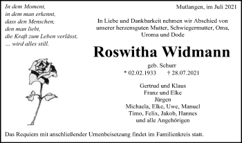 Traueranzeige von Roswitha Widmann von Gmünder Tagespost