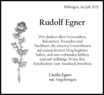 Traueranzeige von Rudolf Egner von Gmünder Tagespost