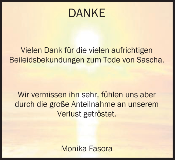 Traueranzeige von Sascha Fasora von Gmünder Tagespost