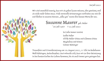 Traueranzeige von Susanne Maurerh von Schwäbische Post