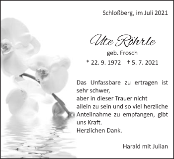 Traueranzeige von Ute Röhrle von Bopfinger Stadtanzeiger