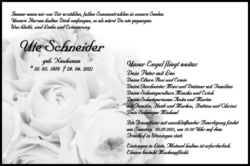 Traueranzeige von Ute Schneider von Schwäbische Post