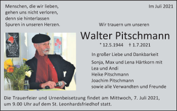 Traueranzeige von Walter Pitschmann von Gmünder Tagespost