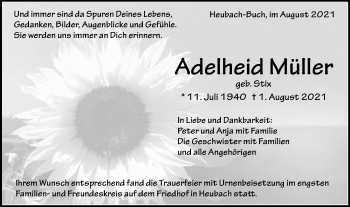 Traueranzeige von Adelheid Müller von Gmünder Tagespost