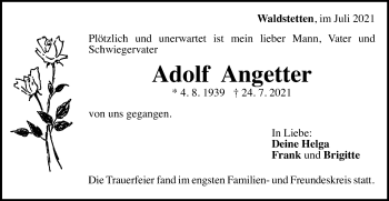 Traueranzeige von Adolf Angetter von Gmünder Tagespost