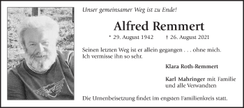 Traueranzeige von Alfred Remmert von Schwäbische Post