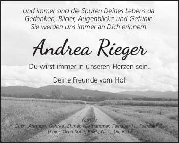 Traueranzeige von Andrea Rieger von Schwäbische Post