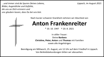 Traueranzeige von Anton Frankenreiter von Schwäbische Post