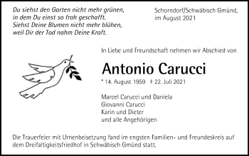 Traueranzeige von Antonio Carucci von Gmünder Tagespost