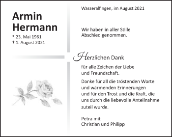 Traueranzeige von Armin Hermann von Schwäbische Post