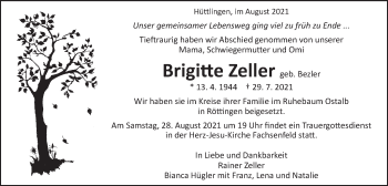 Traueranzeige von Brigitte Zeller von Schwäbische Post