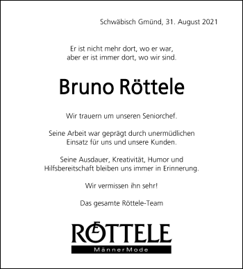 Traueranzeige von Bruno Röttele von Gmünder Tagespost