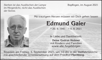 Traueranzeige von Edmund Gaier von Schwäbische Post