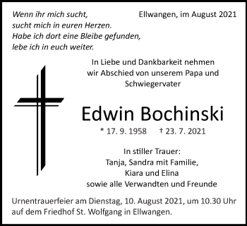 Traueranzeige von Edwin Bochinski von Schwäbische Post