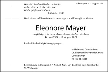 Traueranzeige von Eleonore Mayer von Schwäbische Post