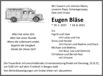Traueranzeige von Eugen Bläse von Gmünder Tagespost