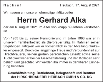 Traueranzeige von Gerhard Alka von Gmünder Tagespost