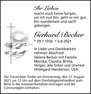 Traueranzeige von Gerhard Becker von Gmünder Tagespost