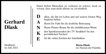 Traueranzeige von Gerhard Dlask von Gmünder Tagespost