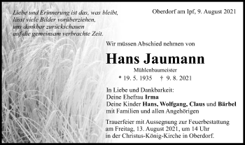 Traueranzeige von Hans Jaumann von Schwäbische Post