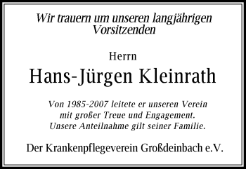 Traueranzeige von Hans-Jürgen Kleinrath von Gmünder Tagespost