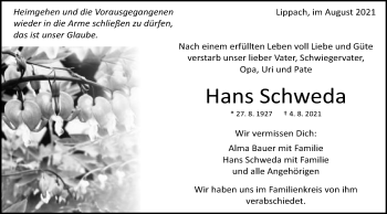 Traueranzeige von Hans Schweda von Schwäbische Post
