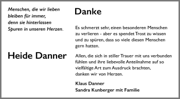 Traueranzeige von Heide Danner von Gmünder Tagespost