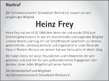 Traueranzeige von Heinz Frey von Gmünder Tagespost