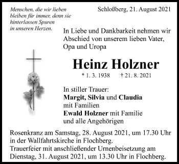 Traueranzeige von Heinz Holzner von Schwäbische Post