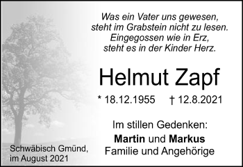 Traueranzeige von Helmut Zapf von Gmünder Tagespost