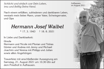 Traueranzeige von Hermann Josef Waibel von Schwäbische Post