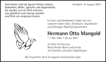 Traueranzeige von Hermann Otto Mangold von Gmünder Tagespost