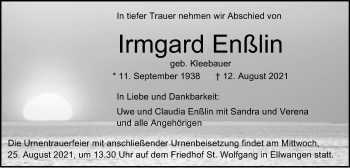 Traueranzeige von Irmgard Enßlin von Schwäbische Post