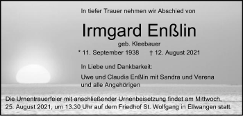 Traueranzeige von Irmgard Enßlin