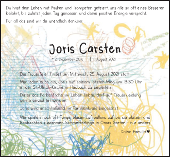 Traueranzeige von Joris Carsten von Gmünder Tagespost